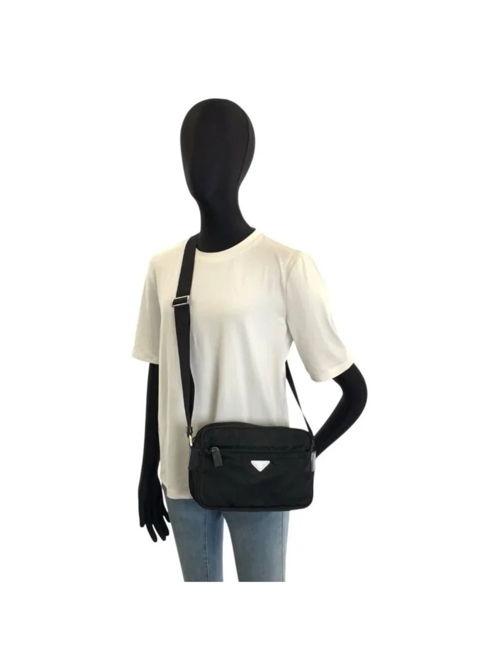 Prada Tessuto Black Silver Nylon Shoulder Bag Pochette